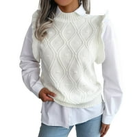 Xuan Binli дамски V-образно плетена жилетка гъбичка дантела без ръкави с плътен цветен пуловер