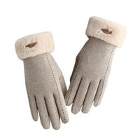 Sunisery жени зимни топли ръкавици fau fur patchwork еластичен маншет пръст сензорен екран ръкавици