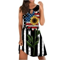 Gaecuw американски флаг риза рокли американски флаг облекло мода без ръкави кръгли врати дами мини рокля Ден