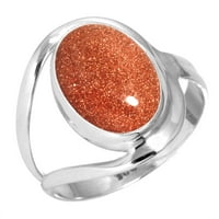 Сребърен сребърен пръстен за жени - тийнейджъри кафяво злато Слънчев камък Сребърен пръстен с размер прост сребърен пръстен сватбен подарък за момиче приятел Gemstone сребърни бижута