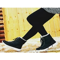 Tenmi Unise Snow Boots Fau Fur Mid Calf Boot Plush Lining Зимни обувки дантела топла обувка пешеходна дишащо студено време черно 5.5