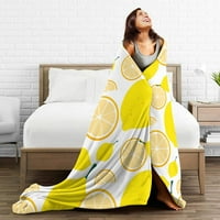 Douzhe Ultra-Soft Micro Fleece Lightweight Flannel Bed Bednet, жълти лимонови плодове филийки печат уютни топли одеяла за хвърляне, 80 x60