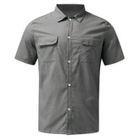 Мъжки ризи ежедневни стилни върхове солиден цвят джобни единични памучни бельо с къс ръкав горна риза Графична реколта