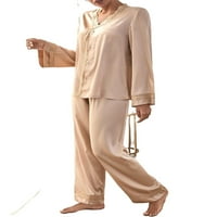 Комплект елегантни V Neck PJ PANT Комплекти с дълъг ръкав Шампанско женска пижама комплекти