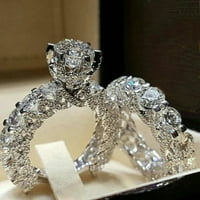 Gdfun за женски кръгъл диамант инкрустиран моден пълен диамантен пръстен кристален пръстен комплект