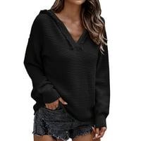 Pimfylm дълги пуловери за жени за плетене на плетене на една кука пуловери Леки зимни дрехи Black S