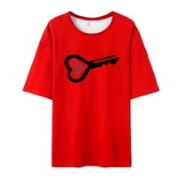 Freshlook Summer Print Thirt Plus размер, печат мъжки къси ръкави кръгли шия отпечатани върхове ， двойка тениски за него и нея, съвпадащи ризи за двойки, червен L