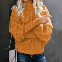 absuyy мода извънгабаритни пуловери за жени подарък- леки удобни свободни годни фитили плътни цветни кръгли шия плетен дълъг ръкав пуловер върхове жълт размер m