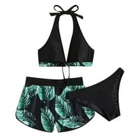 EFSTEB Дамски бански костюми, бикини комплекти за жени Просвещение Две бански костюми с висока талия Bikini Beachwear Prindy Print Splimsuits Green XL