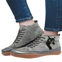 Crocowalk Женски дантела нагоре с ниска пета глезена ботуши котки памучни ботуши удобно приплъзване на обувки на открито
