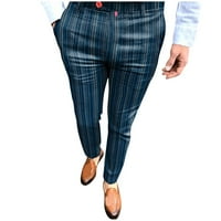 Мъжки панталони панталони на талията раирани еластични панталони молив щампа с цип по цип ежедневни панталони
