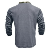 Мъже с дълъг ръкав разчистване на риза с дълъг ръкав с горив мускул Основен чист цвят блуза тениска с дълъг ръкав с кръгли ризи за деколте ежедневно сиво размер s