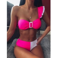 Секси жени пачуърк Ruffles Buckle Bikini Push -Up подплатени бански костюми - горещо розово
