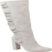 Колекция дамски сив XWC Comfort Stretch Ruffled Ruched Vivian Almond Toe Block Heel Zip-Up Boots Обувки 7