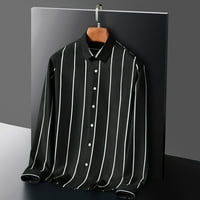 Черни мъжки тениска Мъжки модни ежедневни простота корейска тънка раирана ревера риза с дълъг ръкав отгоре