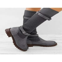 Gomelly Ladies Boot Strip Buckle Winter Shoes Woolen Pad Mid-Calf Boots Comfort Outdoor Walking Grey 4.5