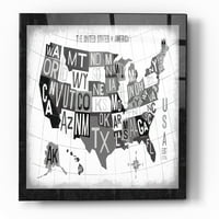 Епично изкуство „Преписване на песни USA карта тъмно“ от Майкъл Мулан, Акрилно стъклено стена изкуство, 24 x36