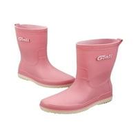 Frontwalk Дамски дъждовни ботуши с облицовани градински обувки издърпват водоустойчива обувка Небрежна лека работна обувка Дами широки телешки обувки розово 7.5
