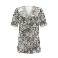 Небрежни дамски v шия флорална дантелена плетене на плетене на една кука върхове разцъфнали облечени блузи тениски модни модни тениски