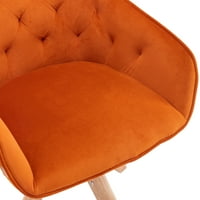 Модерен въртящ се акцент стол с гумени дървени крака, тапициран стол на бюрото без колела, кадифено извратено кресло за малки пространства домашен офис, портокал