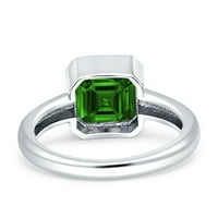Bezel Set X Asscher Women годежен пръстен симулиран зелен изумруден стерлингов сребро