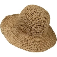 Кофа шапка плаж летни сламени шапки за жени плоски елегантни слама жени лятна шапка-хаки
