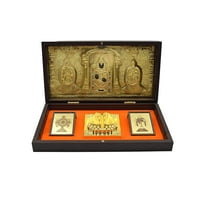 Goldgiftideas 24K златно покритие Tirupati Balaji и Padmavathi Lakshmi Photo Frame с Charan Paduka, случаен подарък, дървена моментна рамка