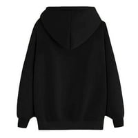 Коледни качулки за жени плюс размер цип на коледна щампа с дълъг ръкав джоб джобни небрежни качулки суичъри пуловер риза блуза черно xl