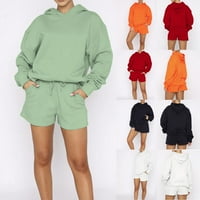 Symoid Hoodies Комплект за жени Просвещение плюс размер ежедневен пуловер червени дамски къси панталони и суичъри комплекти размер XL