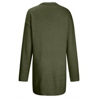 Olyvenn жени солидна плетене с дълъг ръкав джоб с v-образно деколте пуловер жилетка+ бели ризи за резервоар върхове жени върхове плюс размер свободно ежедневно зелено l