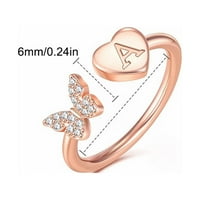 HGW пръстени, подредени първоначални пръстени за жени момичета розово злато, покрито с пеперуда Капитал Писмо Първоначални пръстени за жени Тийнейджъри Момичета Пи
