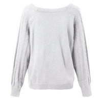 Женски пуловери Големи квадратни квадратни бутон за шия кабел плетен дълъг ръкав небрежен хлабав пуловер пуловер отгоре бял